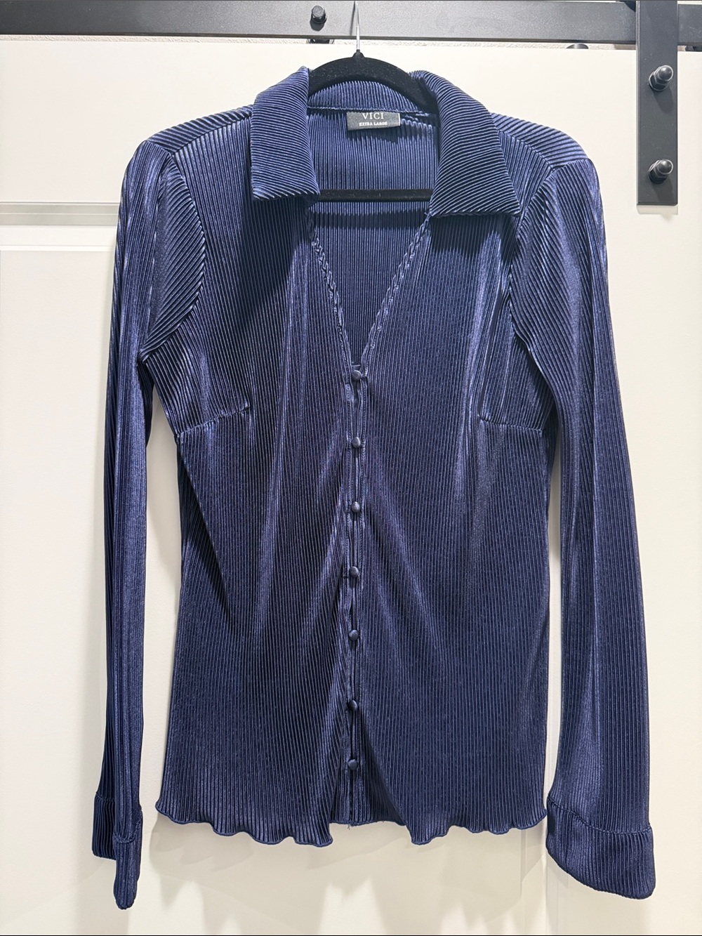 Vici Navy Ribbed Button-Down Long Sleeve Shirt